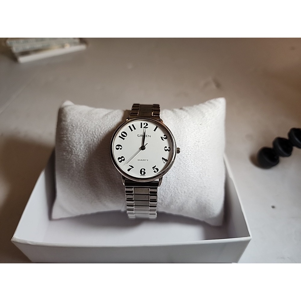 vtg Gruen stainless steel WRISTWATCH GR7075 retro mcm silver bracelet‎